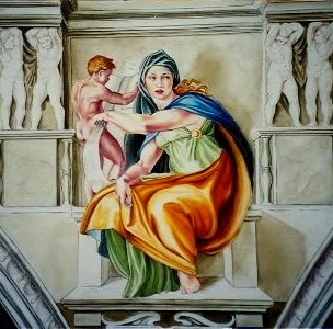 MALEREI Beispiel: Secco auf Leinwand nach Michelangelo, DELPHICA, 170x170cm, Privatbesitz